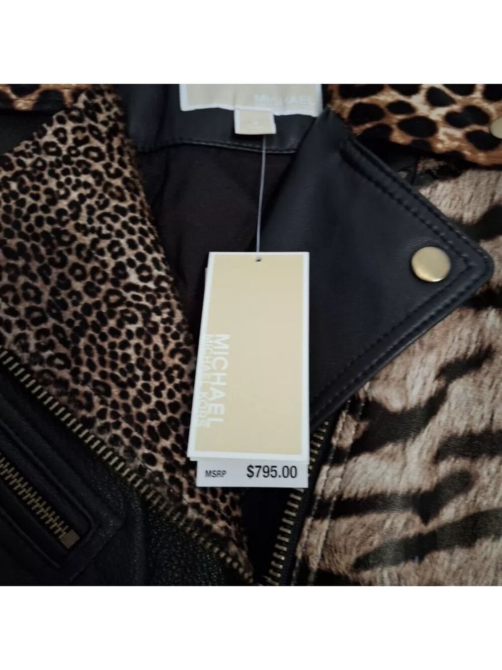 Michael Kors Leather Belt Jacket Chettah Animal Print Fur Studded Biker Jacket - Picture 3 of 16